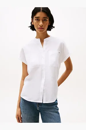 Tommy Hilfiger Relaxed Fit Short Sleeve Linen Blouse