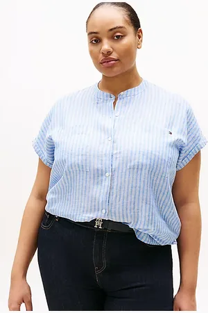 Tommy Hilfiger Curve Relaxed Short Sleeve Linen Blouse