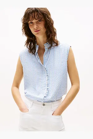 Tommy Hilfiger Seersucker Ruffle Sleeveless Shirt