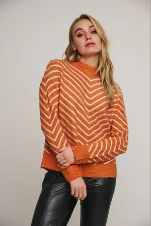 Rino & Pelle Annelie Mock Neck Stripe Sweater - Clay/birch - Small