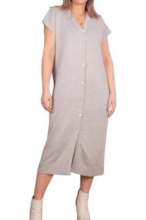 Kinross Flax Linen Button Front Dress - Xs