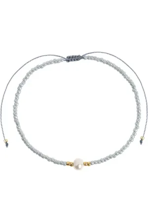 Catimini Alba Dark Grey Bead With Pearl Macrame Bracelet