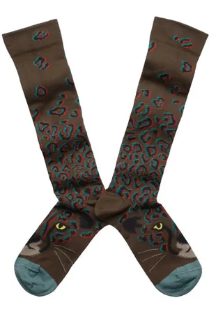 Bonne Maison Socks Knee High Leopard Kaki - Uk 3-5 / 36-38