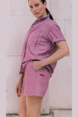 Saywood Bessie A-line Short In Berry Stripe Cotton By - Xxs (Uk 6)