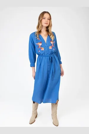 Ange Robe Longue Brodée Bleue - S/m