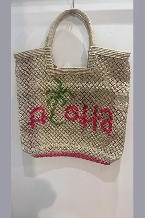 The Jacksons Large Stella Aloha Jute Bag Natural Natural/ /hot Pink - Large