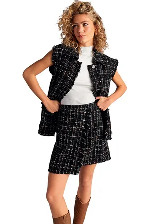 Riani Long Tweed Check Waistcoat Patterned - Uk 10