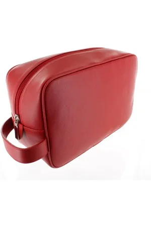 D R Harris Large Leather Wash Bag - Red - Leather , Red