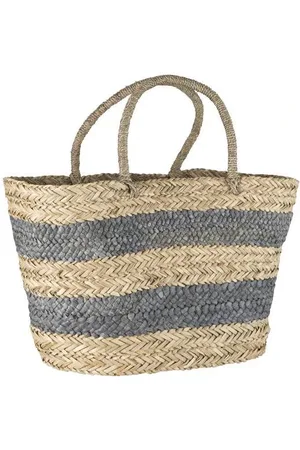 IB LAURSEN Seagrass And Corn Beach Bag - Grey Stripes