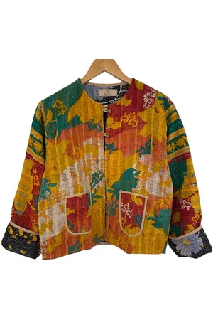 Behotribe  &  Nekewlam Jacket Cotton Kantha Reversible Vintage Fabric Bright Floral