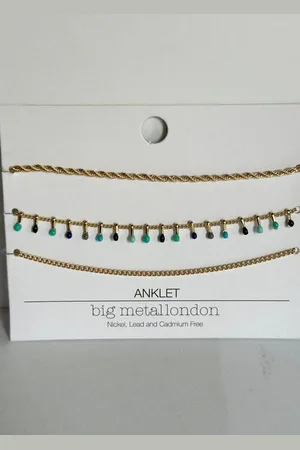 Big Metal London Sierra 3 Layered Anklet - Multi
