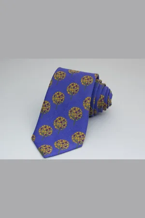 40 Colori Apple Tree Printed Linen Tie - Blue, Pink, Purple - Purple