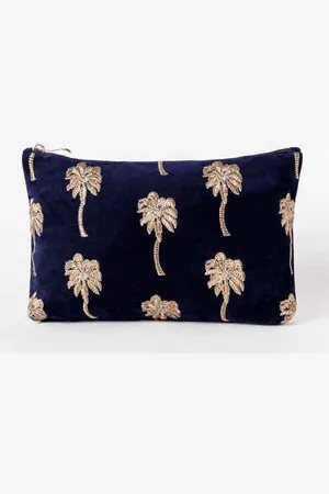 ELIZABETH SCARLETT Palm Navy Velvet Everyday Pouch