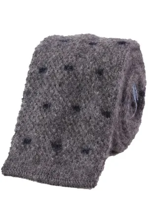 40 Colori Dotted Wool And Cashmere Knitted Tie - Blue, Grey - Navy-grey