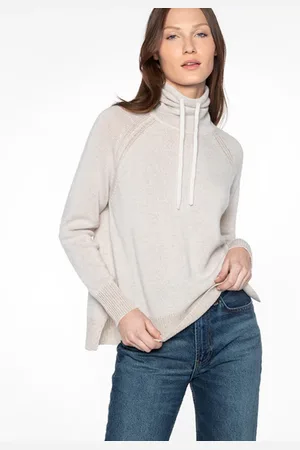 Kinross Cashmere Plaited Drawstring Funnel Jumper In /mushroom Lfsc4-224 - M