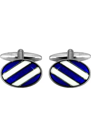 Dalaco Diagonal Stripe Oval Cufflinks - / White