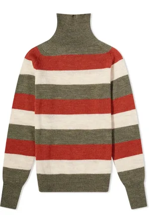 NIGEL CABOURN Striped Seamless Rollneck Knit Army & - 48