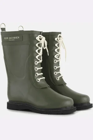 Ilse Jacobsen Rub15 Medium Length Rubber Lace Up Wellington Boots Army Rub15 41 - 38