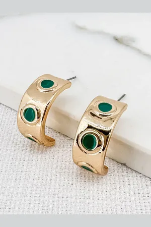 Envy Hoop Earrings With Green Dots