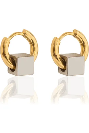 A Weathered Penny Contrast Cube Huggie Earrings