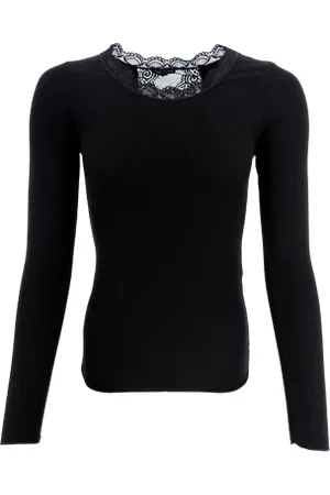 Black Colour Ivy Long Sleeve Lace Top - - S/m