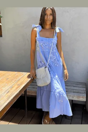 ROSE AND ROSE Marina Flower Embroidered Sun Dress - S