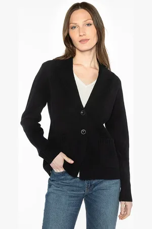 Kinross Cashmere Houndstooth Notch Collar Cardigan - Xs