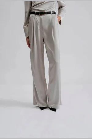 By Malina Steel Grey Sarah Satin Trousers - Steel / Xs