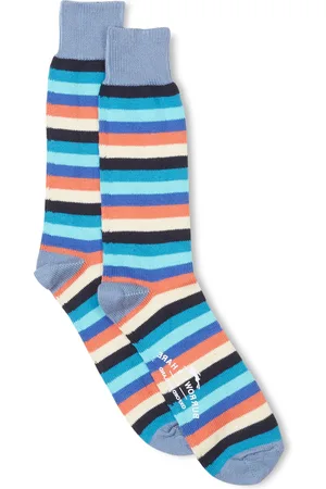 Burrows & Hare Multi Stripe Sock - Stone Wash Blue - Blue, Teal
