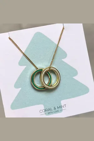Coral Double Eternity Necklace With Mint Green Enamel
