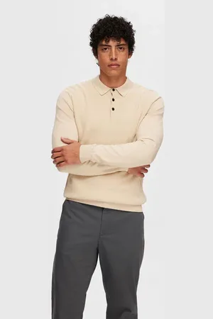 SELECTED R Corner Ls Knit Polo In - L /
