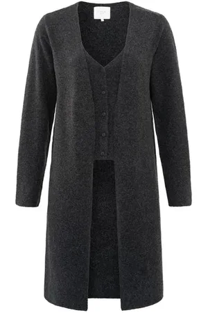 YAYA Long Cardigan With Attached Vest - Antracite - Xs