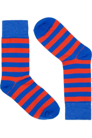 Afroart Striped Cotton Socks, Red & - Eu 36-38 / Uk 3.5-5