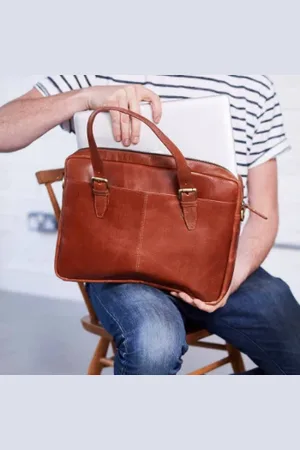 VIDA VIDA Laptop Briefcase Bag - Tan, Black
