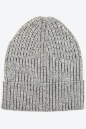 Miss Pompom Grey Wool Ribbed Beanie