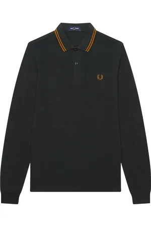 Fred Perry Authentic Long Sleeved Twin Tipped Polo Night & Marbled Walnut - S