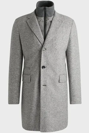 HUGO BOSS H-hyde-j-bib Medium Grey Herringbone Slim-fit Coat With Detachable Inner 50528131 030 - 48 (U.K 38)