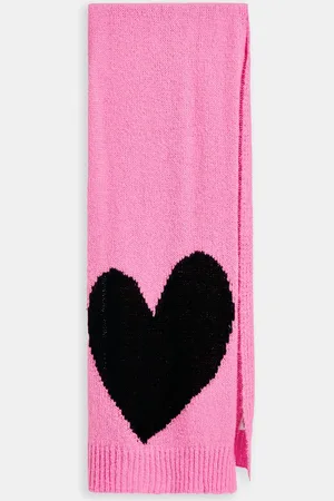 Essentiel Antwerp Pink And Expressive Heart Intarsia Printed Knitted Scarf