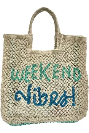 The Jacksons London Weekend Vibes In Natural, Aqua And Jute Bag - Large