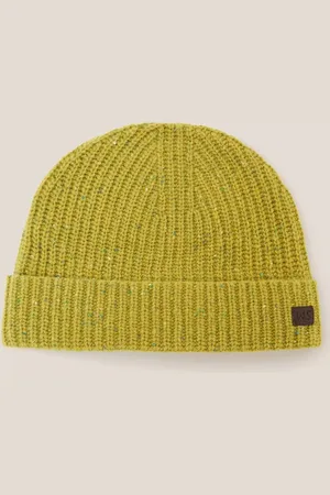 White Stuff Wool Ribbed Beanie - Mid Chartreuse