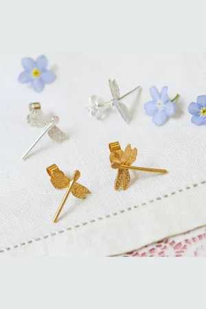 Amanda Coleman Dragonfly Stud Earrings In 22ct Plated Sterling Silver