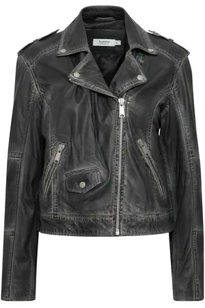 B YOUNG Bydenno Leather Biker Jacket Grey - Uk 16