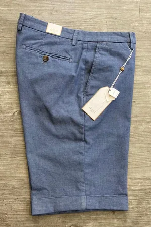 BRIGLIA - Azzurro Check Stretch Cotton Slim Fit Shorts Bg108 - 54 (38w)