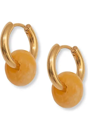 A Weathered Penny Yellow Jade Agate Hoops - Gold, Silver