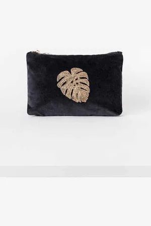 ELIZABETH SCARLETT Gold Jungle Leaf Velvet Mini Pouch