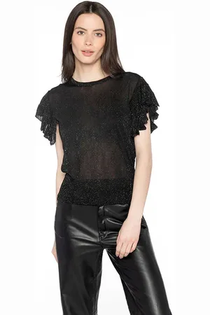 Kinross Cashmere Ruffle Sleeve Crew - Xs