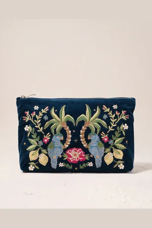 ELIZABETH SCARLETT Jungle Paradise Parrot Ink Velvet Everyday Pouch