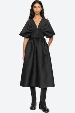 SEA Elegi Solid Short Sleeve Dress - 4 / Black / Aw24-017