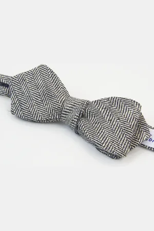 40 Colori Black & Silver Herringbone Linen Spencer Bow Tie - Grey, Black