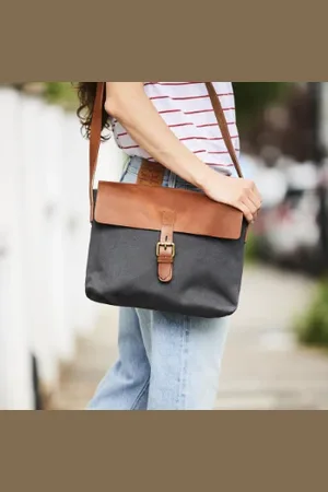 VIDA VIDA Leather And Canvas Messenger Bag - Tan, Grey, Black
